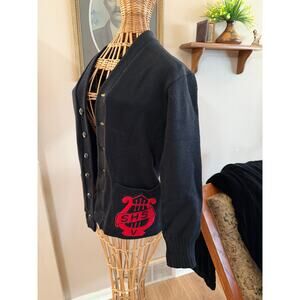 WOOL Lamb Knit 1952 Letterman Sweater Cardigan Black Red Band SHS